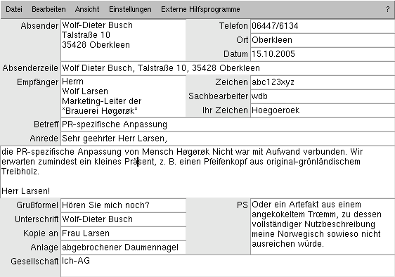 Arbeitsfenster DIN-Brief